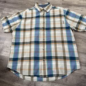 Woolrich Madras Shirt Mens Sz Large Multi Plaid Short Sleeve Button Front Light